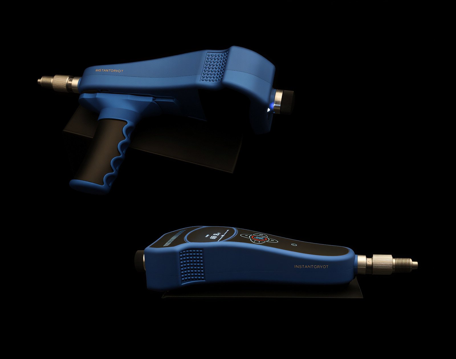 The instantcryo device has side grips and an attachable handle for easy handling.